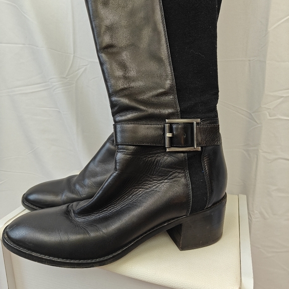 Aquatalia Jessa Black Leather Riding Boot Black Leather Stretch  Boot Size 8 - Picture 8 of 13